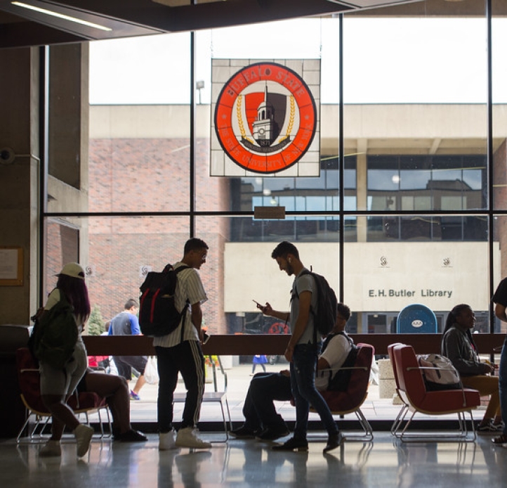Students inside the student union building